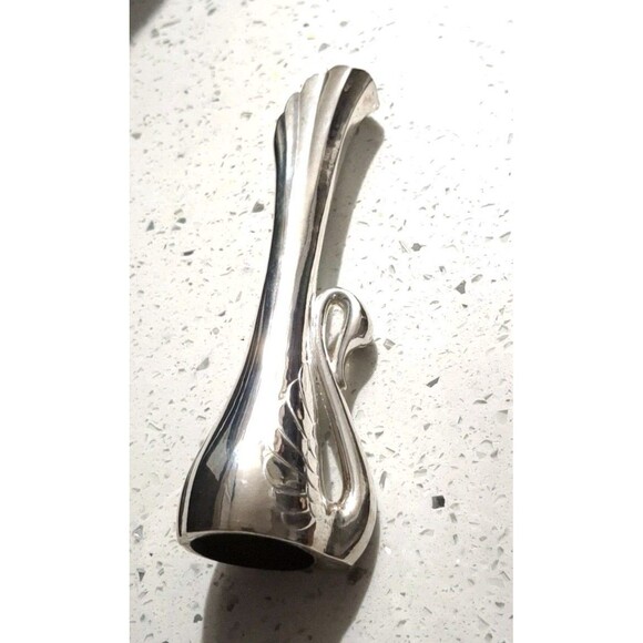 Vintage Silver Tone Swan Art Nouveau Style 7 inch Bud Vase Weighted Bottom - Picture 15 of 15